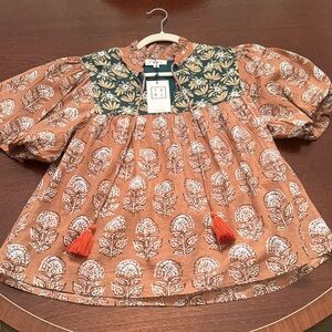 NWT THML Light Brown and Green Tassel Top Size XS